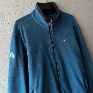 Vintage 90s Nike ACG Men&#39;s Outdoor Mountain Full Zip Fleece Jacket Embroidered Logo Size XL Color Dark Turquoise