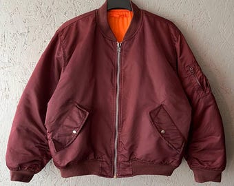 Vintage U.S. Army Flyer's Man Intermediate MA-1 Fighter Bomber Jacket Size L Color Cherry Orange