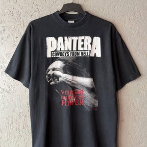 Vintage 90s PANTERA Cowboys From Hell Men&#39;s Metal Band T-Shirt Album Tee Vulgar Display of Power Print Big Logo Size XL Color Black