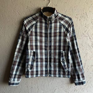 Men's Polo by Ralph Lauren Reversible Cotton Full Zip Check Harrington Jacket Small Logo Pony Size S Color Blue Beige