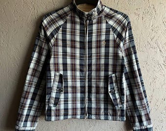 Men&#39;s Polo by Ralph Lauren Reversible Cotton Full Zip Check Harrington Jacket Small Logo Pony Size S Color Blue Beige