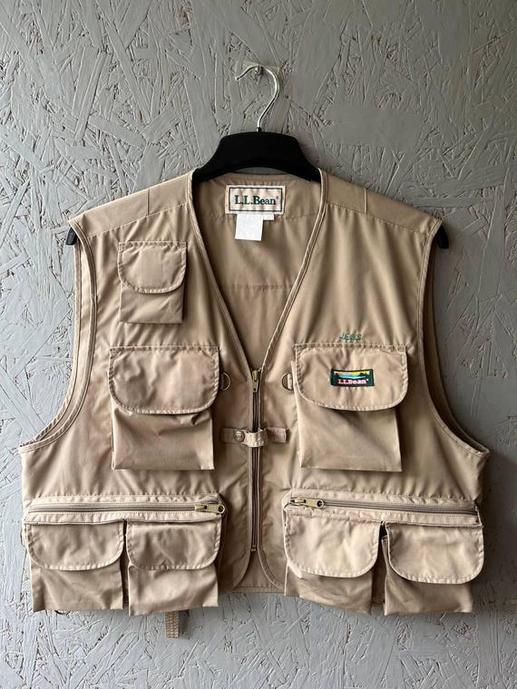 Vintage 90s L.L. Bean Fishing Vest Size L Beige Cargo Multi Pocket Vest Gorpcore Style Utility Fly Fishing Zip Waistcoat Hunting Travel