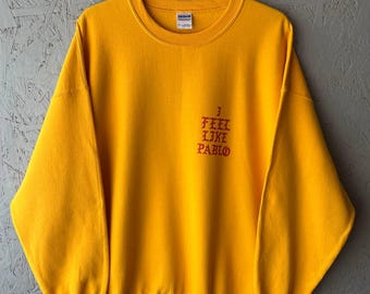 Felpa Kanye West I Feel Like Pablo Paradise Festival Manila 2016 Merch, Maglia girocollo vintage gialla Gildan 2XL, Raro oggetto da collezione streetwear
