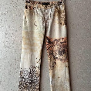 Jean Vintage Roberto Cavalli Taille XL – Imprimé Rococo Coton – Italie