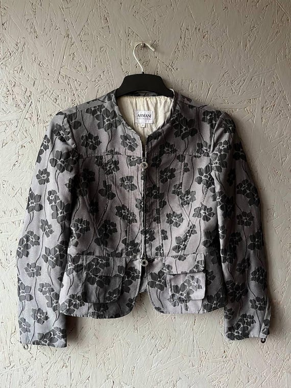Vintage Armani Collezioni Jacket Gray Floral Jacquard Blazer