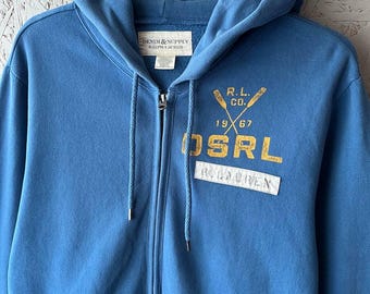 Rare Ralph Lauren Denim & Versorgung DSRL 1967 Washed Blue Full-Zip Hoodie Größe L Vintage Sportswear Ästhetik Herren Kapuzenjacke