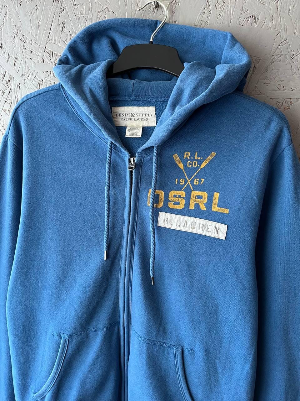Rare Ralph Lauren Denim & Supply DSRL 1967 Washed Blue Full Zip Hoodie Size L Vintage Sportswear Aesthetic Mens Hooded Jacket