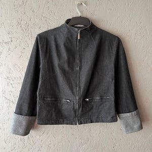 Vintage 90s Fendissime by Fendi Designer Italy Women&#39;s Denim Zip Jacket Size 46 Color Dark Gray