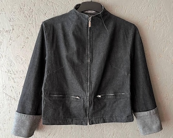 Vintage 90s Fendissime by Fendi Designer Italy Women's Denim Zip Jacket Size 46 Color Dark Gray
