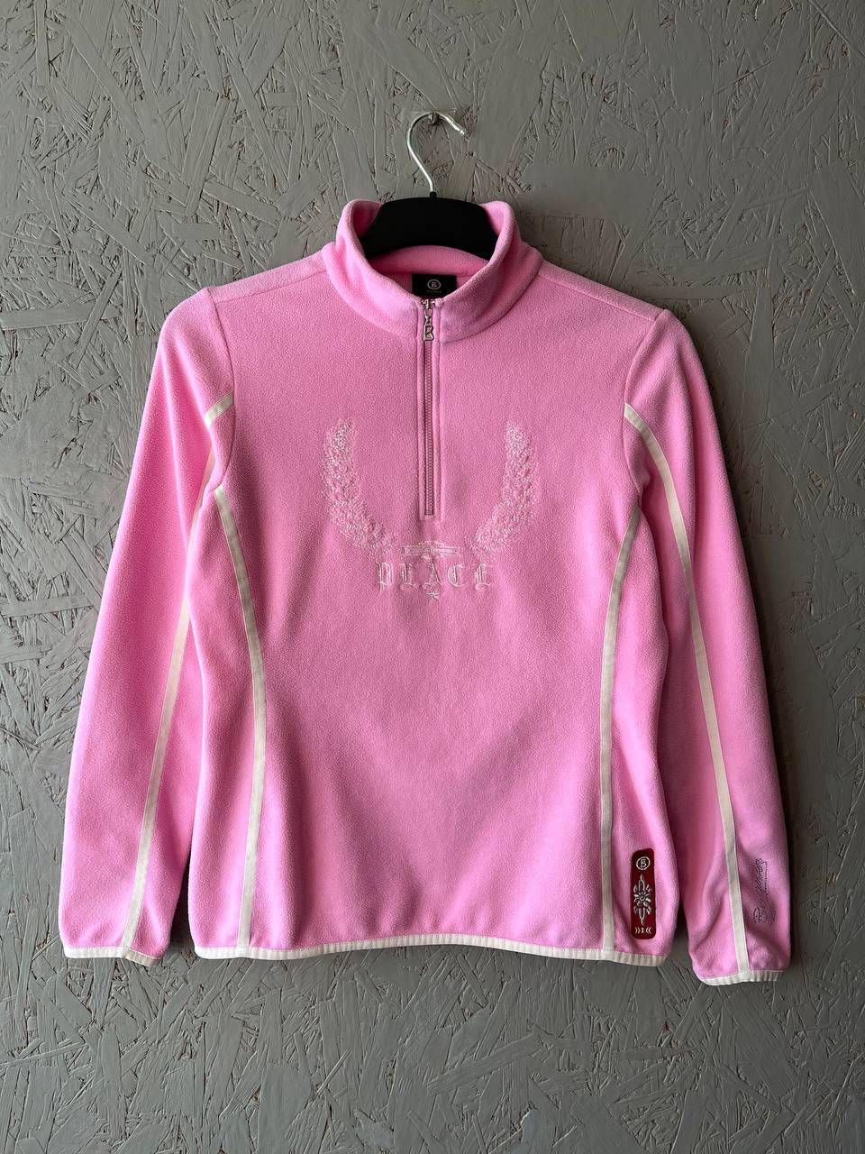 Women's BOGNER PEACE Half Zip Fleece Pullover Embroidered Big Logo Size 38(M) Color Pink