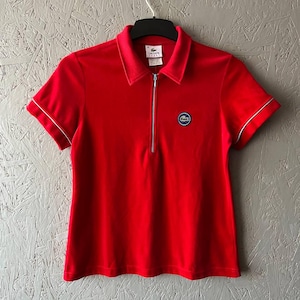 Polo de terciopelo para mujer Lacoste Sport con logotipo pequeño de cocodrilo, talla 44, color rojo