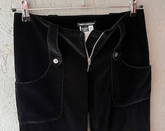 Pantalones vintage Versace Jeans Couture de terciopelo negro, pantalones Ittierre Made in Italy de los 90, pantalones de pana de tiro bajo, moda de diseñador de archivo.