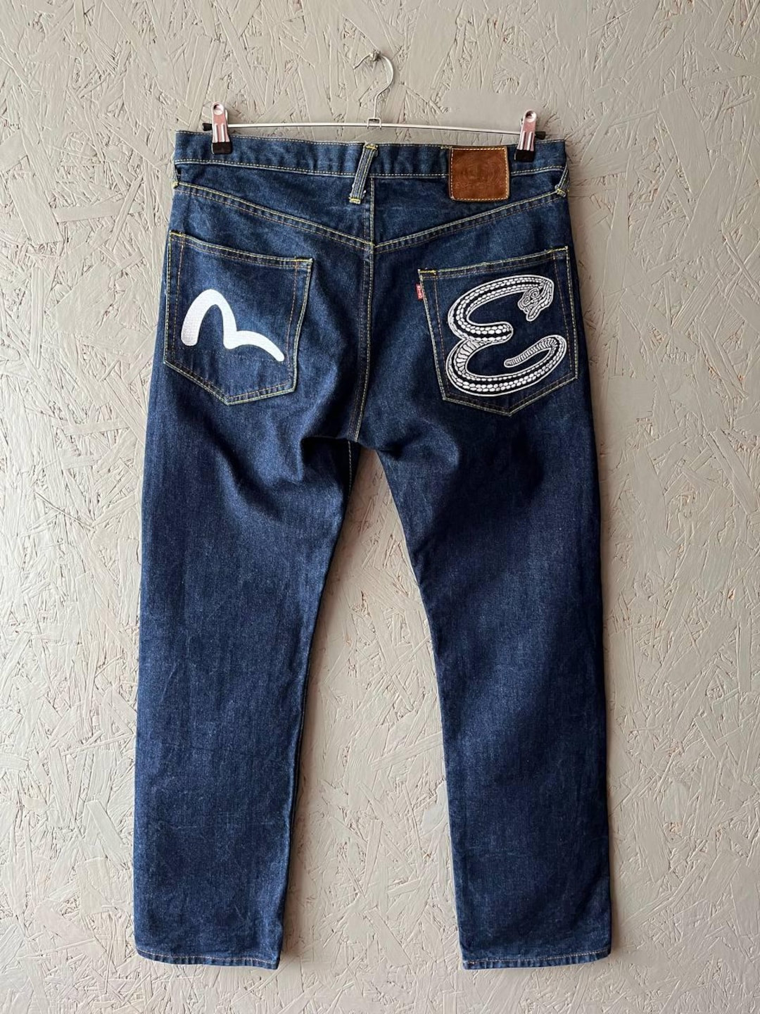 EVISU Brand Japanese Denim Hip Hop Men's Jeans Indigo Cotton Pants