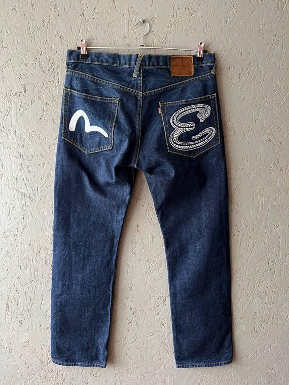 EVISU Brand Japanese Denim Hip Hop Men's Jeans Indigo Cotton Pants