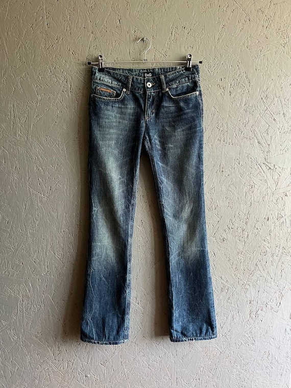Vintage Dolce Gabbana Women's Bootcut Jeans With Leather Logo D&G