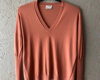 ACNE STUDIOS Women's Merino Wool V-Neck Light Sweater Long Sleeve Size S Oversized Color Peach