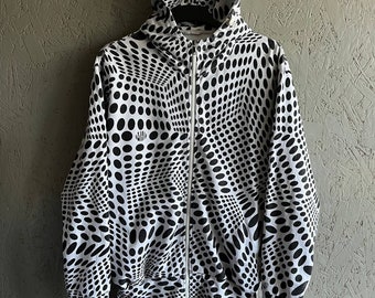Vintage DP MHI Maharishi Men's Full Zip Hoodie Pattern Geometric Polka Dot Small Logo Size L-XL Color White Black