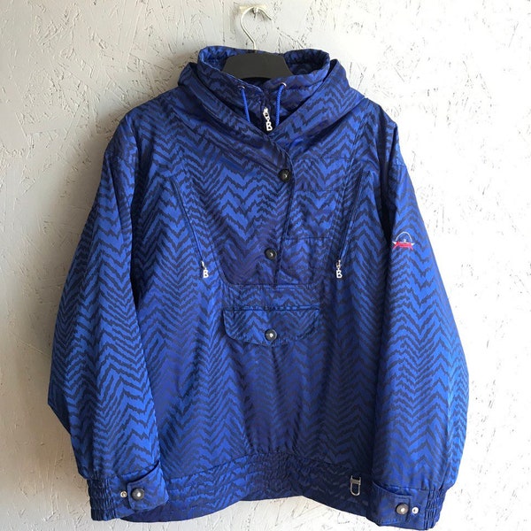 Rare Vintage Bogner Ski Jacket West Germany / Women's Winter Ski Anorak Jacket Size 40 Color Blue Pattern Chevron