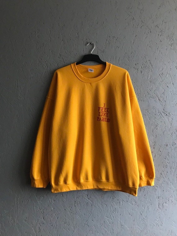 Rare Kanye West Men's Gildan Heavy Blend Sweatshirt Big Logo I Feel Like Pablo Vintage Pullover Size XL-XXL Color Yellow