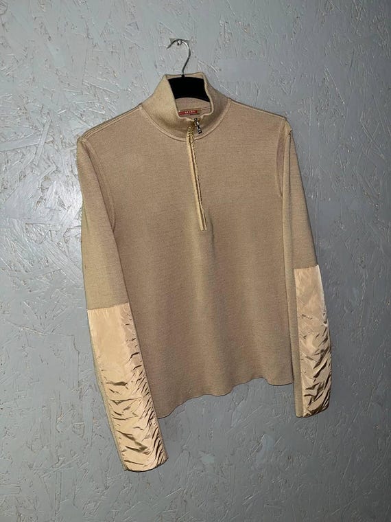 トップス 90s prada wool half zip pullover (M) Vintage 90s PRADA Men's Italy 1/3 Zip Wool Sweater With