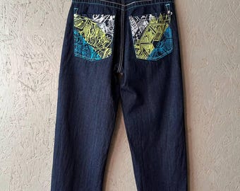 Vintage 90s South Pole Jeans Męskie Denim Rap Hip Hop Spodnie Haftowane Kieszenie Rozmiar 28 Kolor Indygo