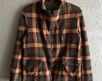 ASPESI Men's Reversible Nylon Wool Check Zip Buttons Raincoat Jacket Size M Color Khaki