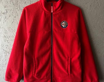 Alfa Romeo Men's Streetwear Racing Full Zip Fleece Jacket Embroidered Small Logo Size S Color Red