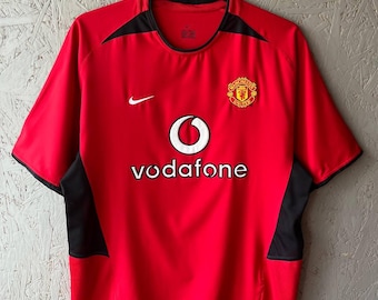 VTG Manchester United 2002-04s Home Football Shirt Nike Vodafone Jersey Size L, Retro Man Utd Soccer Kit, Y2K Aesthetic Football Red Devils