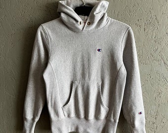Vintage Champion Reverse Weave Warm Up Women&#39;s Hoodie Jumper Small Logo Size S-M Color Gray
