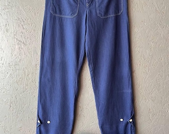 Vintage 50-70s French Work Men's Cotton Pants Europe Workwear Chore Trousers Navy Military Work Pants Size 54 Color Blue