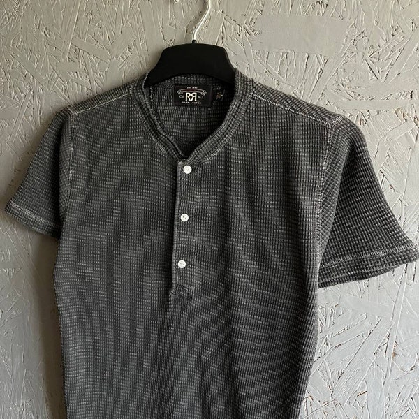 RRL by Ralph Lauren Men's Henley Waffle-Knit T-Shirt Size M Color Charcoal Gray