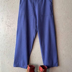 Vintage 30-50s French Work Men&#39;s Cotton Pants Europe Workwear Chore Trousers Size M Color Blue