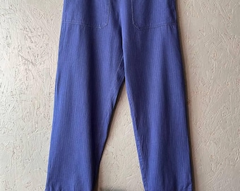 Vintage 30-50s French Work Men's Cotton Pants Europe Workwear Chore Trousers Size M Color Blue