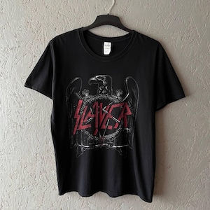 SLAYER Eagle American Metal Rock Band Men&#39;s Graphic T-Shirt Size L-M Color Black Red Gildan Tag