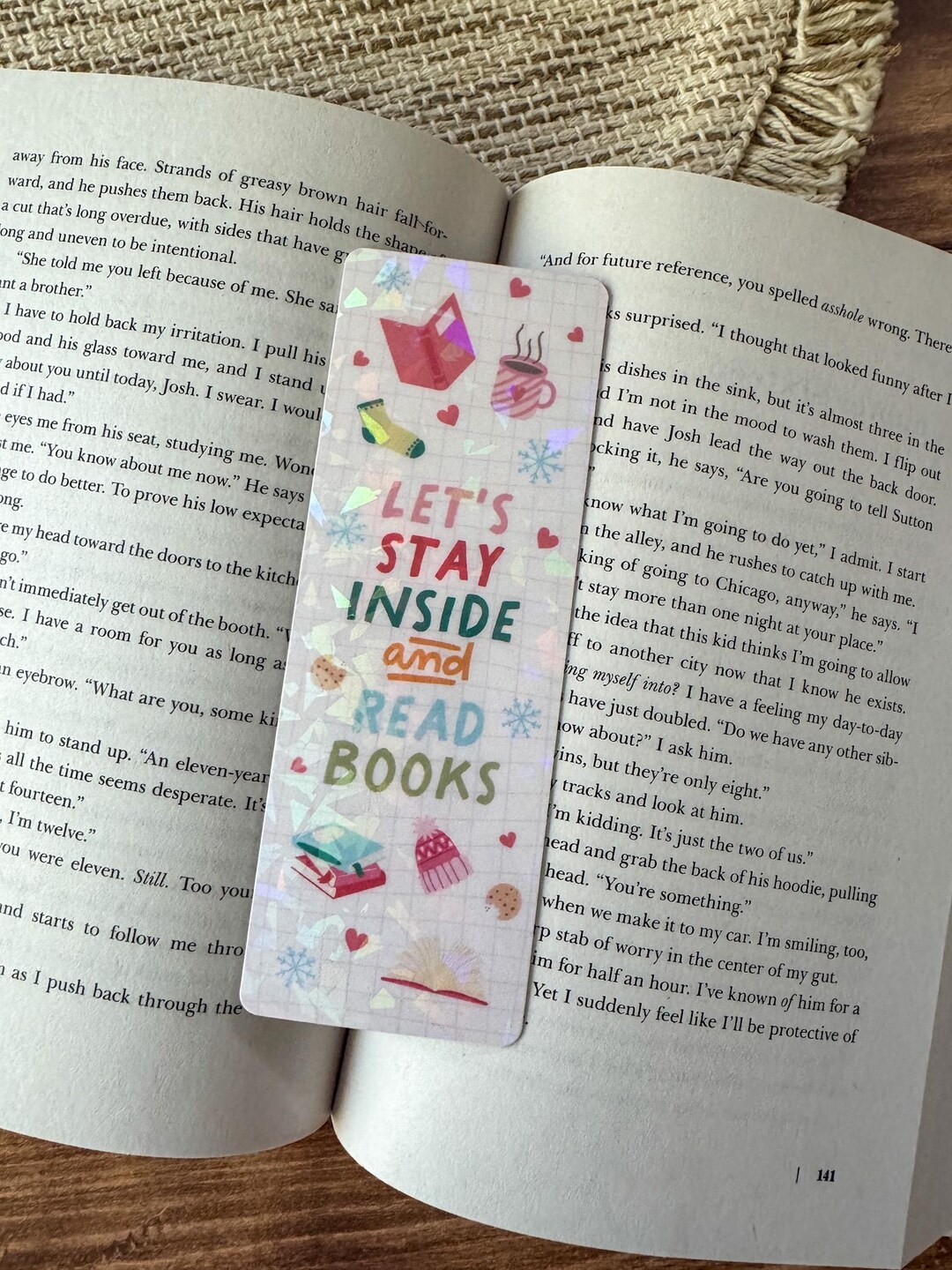 Let's Stay Inside and Read Books | Bookmark | Holographic Bookmark ...