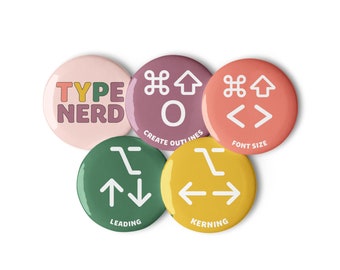 Graphic designer pins, keyboard shortcuts, set of 5 small 1.25&quot;