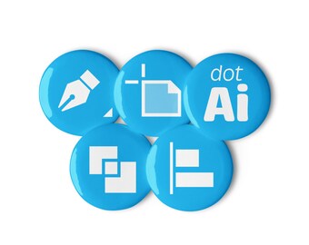 Adobe Illustrator pin buttons for digital illustrators, graphic designers and creative content makers, set of 5, small 1.25&quot;
