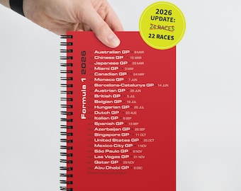 2026 Formula 1 Race Schedule Notebook – F1 Fan Gift, Dotted Journal, Red Cover
