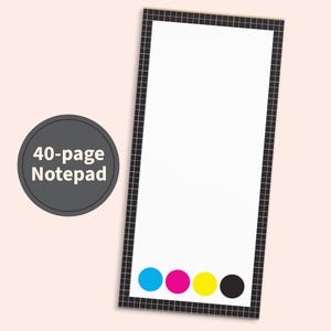 CMYK graphic arts pattern notepad for designers, offset printing fans and paper lovers, 40 pages, magnetic back