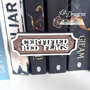 Gecertificeerd boekenplankbord met rode vlag, magnetisch leuk leesgrage genrelabel donkere romantiek