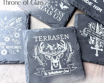 Throne of Glass Schiefer Untersetzer: Offiziel lizensierte SJM Untersetzer mit Gravur
