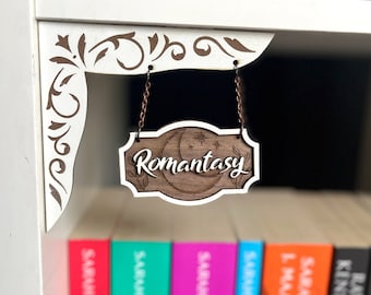 Romantasy Bookshelf Sign: Wooden Bookish Library Decor