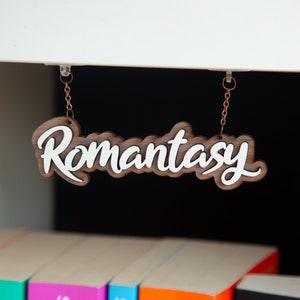 Romantasy Bookcase Sign: Wooden Bookish Library Decor