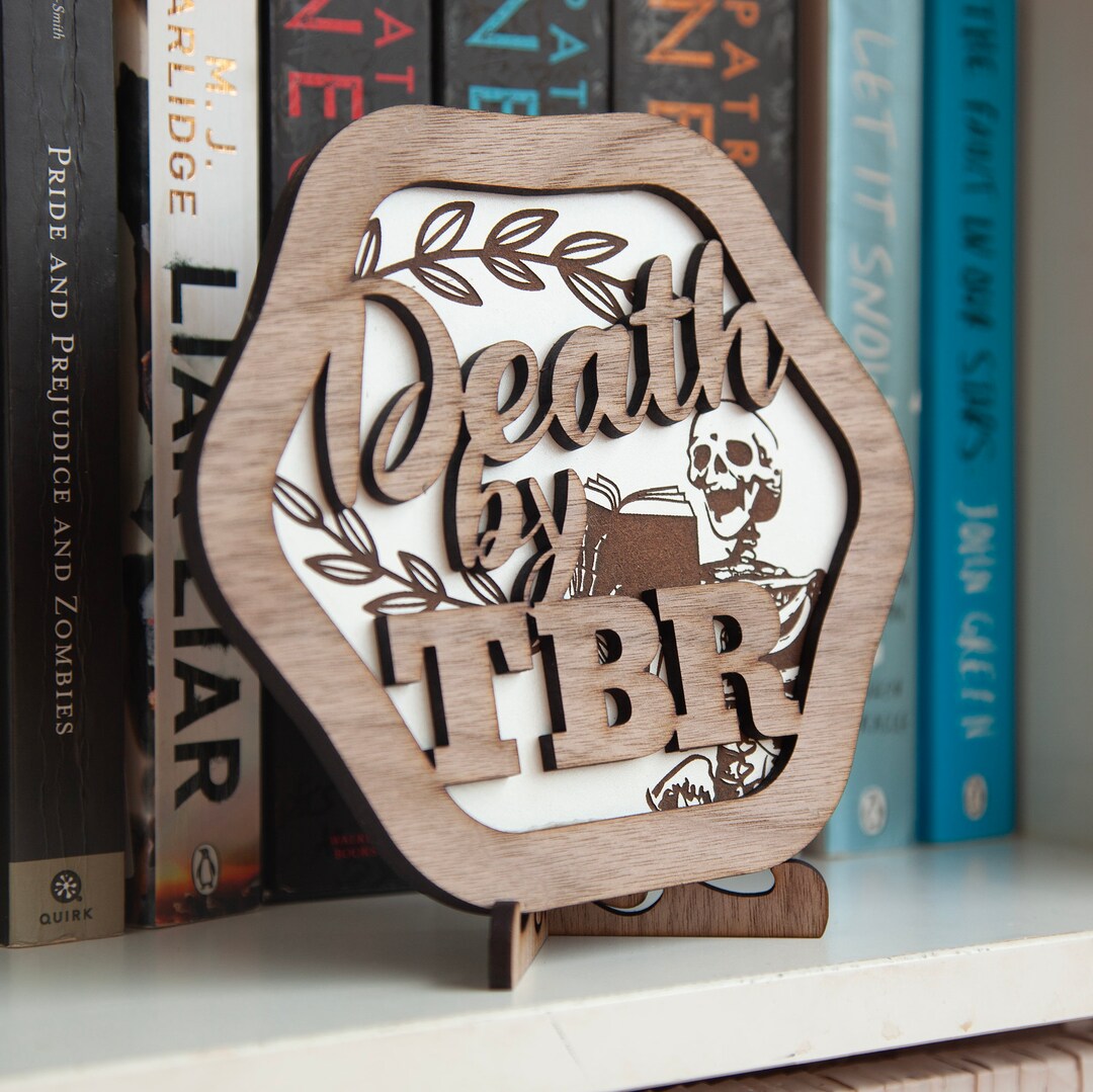 Tbr Sign Death by TBR Sign, Wooden Bookshelf Signs, Death by TBR Library Decor ...