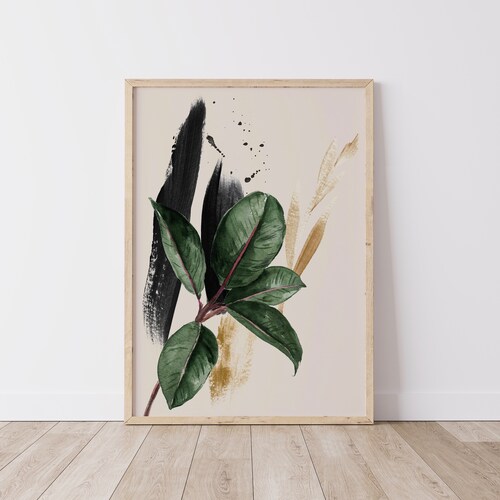 Watercolor Greenery Tropical Green and Gold Leaf Wall Art Etsy