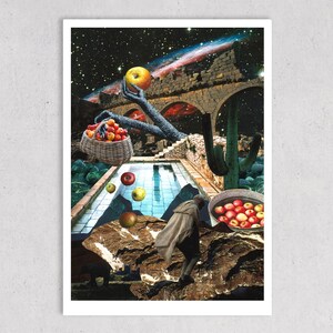 Stampa artistica collage surreale – 'Eden-Beyond-the-Arches' – Opera d'arte astratta tagliata a mano / A4/A3 / Arte murale in edizione limitata