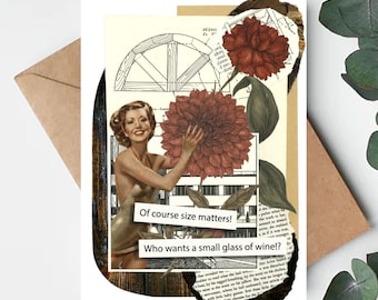 Tarjeta de felicitación divertida / Grosero / Humor / Década de 1950 / Celebración / Insinuación divertida / Reciclado / Arte collage / Vino