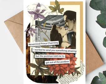 Tarjeta de felicitación / Grosero / Humor / Década de 1950 / Celebración / Insinuaciones divertidas / Reciclado / Arte collage / Príncipe azul