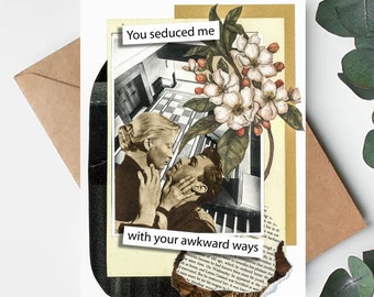 Tarjeta de felicitación / Grosero / Humor / Década de 1950 / Celebración / Insinuación divertida / Reciclado / Arte collage / Seducido / Torpe