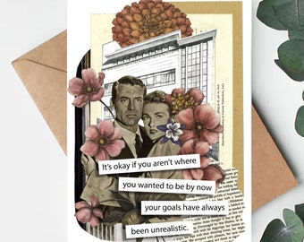 Tarjeta de felicitación de objetivos / Grosero / Humor / Década de 1950 / Celebración / Insinuaciones divertidas / Reciclado / Arte collage / Metas poco realistas